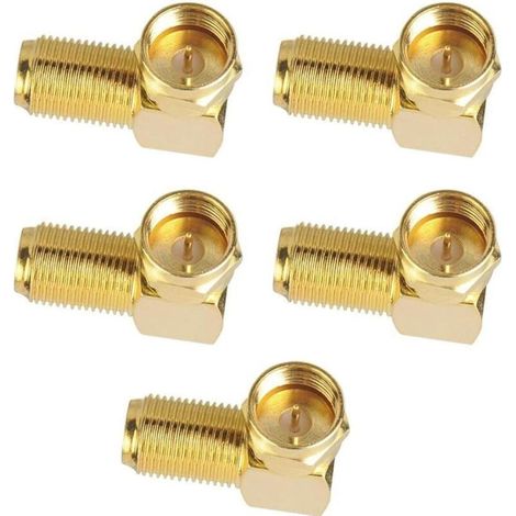 Lot de 5 adaptateurs satellite coudés F - Fiche F - Adaptateur satellite - Adaptateur F - Pour câble d'antenne, câble satellite, câble coaxial, plaqué or (1/4)