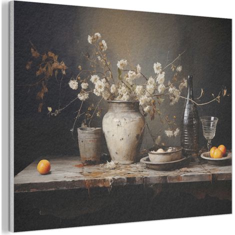 QUADRO ACUSTICO Natura morta - Fiori - Bouquet - Vaso - Vino 80x60 cm (1/5)