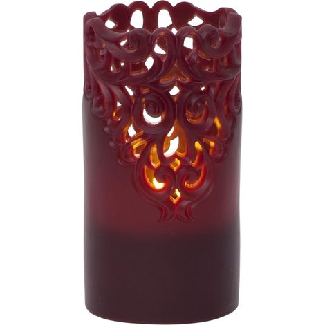 Star Trading Bougie LED cire véritable 'Clary', pile et minuterie, rouge foncé, 15cm (1/5)