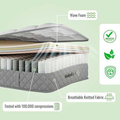 Lit pliant 140×200 cm, lit double, éclairage LED, rangement hydraulique, structure L, montage latéral, matelas bois, tissu lin, couleur grise. (1/5)