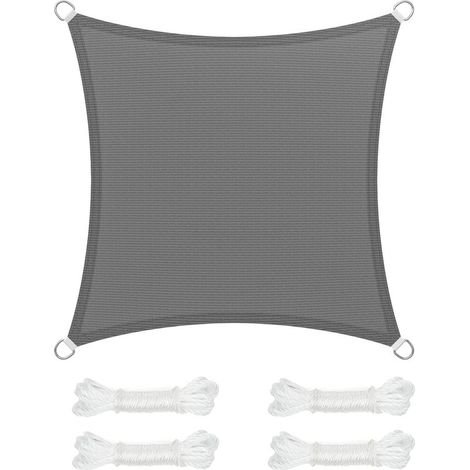 Voile d'ombrage grise 2x2 mètres, tissu polyester, protection solaire, respirante, perméable à l'eau, adaptée pour terrasse, jardin, balcon, camping, carré, concave, avec corde (1/5)