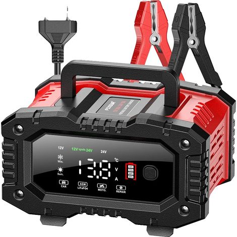 Cargador de baterías, doble salida, carga inteligente, 12V 20A/24V 10A - Rojo (1/2)
