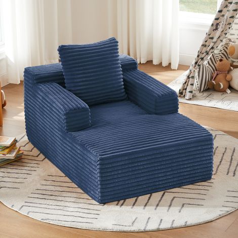 Chaise longue, poltrona reclinabile e divano occasionale, non richiede montaggio, comoda imbottitura, velluto a coste blu (1/5)
