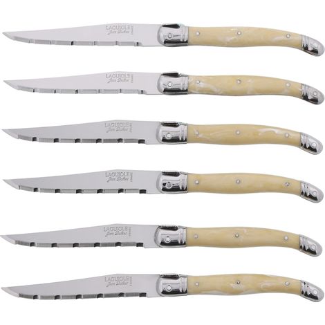 Coffret de 6 couteaux Laguiole en inox – Lames 1.2mm pour viandes, poissons et légumes – Manche imitation corne – Jean Dubost