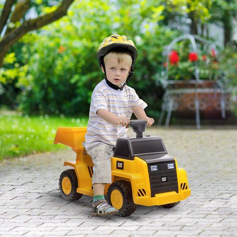 Camion-benne électrique pour enfants. plateau de chargement basculant. vitesse max. 3 km/h. phares. klaxon. jaune. 74.5 x 36 x 43.5 cm