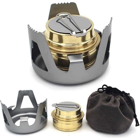BelleRise - Réchaud à alcool, ensemble de cuisine camping portable mini ultraléger avec poignée, pour camping, randonnée, trekking (1/5)