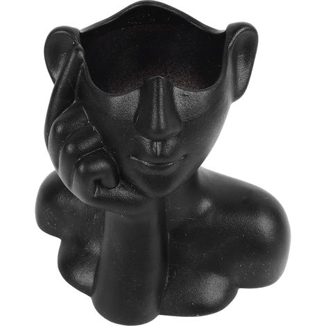 Vase visage céramique noir moderne, vase décoratif fleurs pour table, étagère, salon, bureau, chambre, centre de table élégant (1/5)