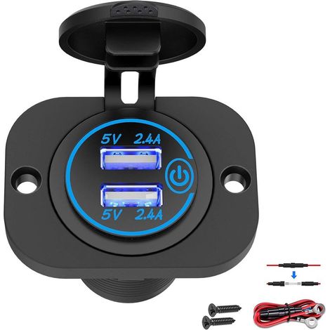 Doppelte 12-V-USB-Marine-Ausgangsbuchse mit Schalter, Kfz-Ladeadapter mit 12-V-Gleichstrom-USB-Anschluss, wasserdichtes Zigarettenanzünder-Netzteil-DIY-Kit, Schnellladefunktion (1/5)