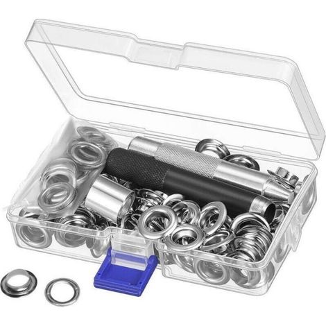 Kit d'œillets métalliques 12 mm (1/2 pouce) argent, 100 pièces + outils, pour réparation de bâche (1/4)