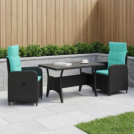 vidaXL Outdoortisch-Set 3 pcs Schwarz und Türkis Poly-Rattan (1/5)