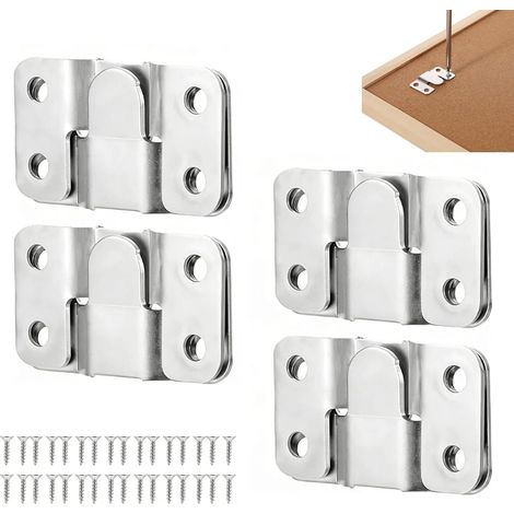 4 Paires Support de Montage Dissimulé en Acier Inoxydable Interverrouillage, Quincaillerie Murale Robuste pour Accrocher Photo, Miroir, Cadre, Dosseret, Tête Lit et Meubles Lourds - (1/5)
