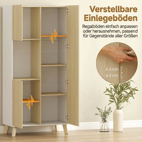 Armoire de cuisine 170 cm, meuble moderne avec niche ouverte, étagères réglables, imitation bois naturel (1/5)