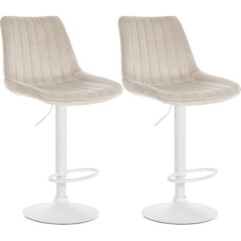 Juego de 2 taburetes de bar regulables en altura y giratorios 360° en terciopelo crema con costuras verticales y patas de metal blanco 100005908