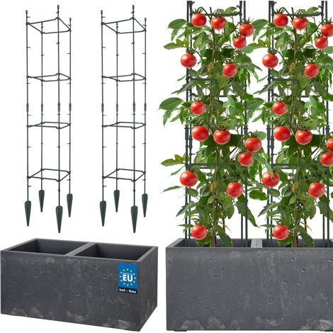 KOTARBAU® Pot de Fleur Exterieur, Pot de Plante, Treillis Plante Grimpante, Pot de Jardin, 58x29x29cm, Rectangulaire, Pot Effet Béton avec Bac Intérieur, Marengo, Tuteur Tomate, 21x21x120cm, PVC (1/5)