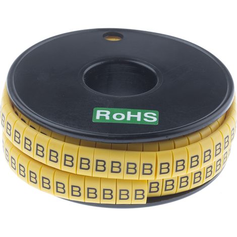 Repère câble , Ø câble 3.5  7mm, texte : B, Noir sur Jaune ( Prix pour Bobine de 500 )