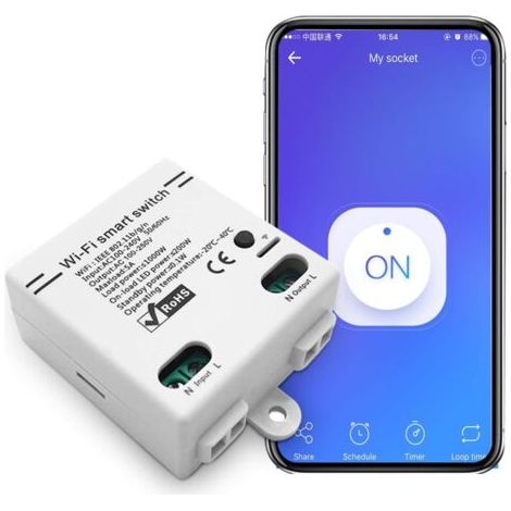 WiFi Smart Switch Intelligent Télécommande Universelle sans Fil Commande vocale avec Minuterie Commutateur DIY 2.4G WiFi Commutateurs À Distance Compatible avec Alexa, Google Assistant, IFTTT(1 Pack) (1/5)