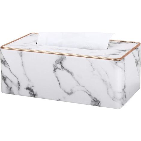 Caja rectangular de pañuelos de piel (con estampado de mármol gris)