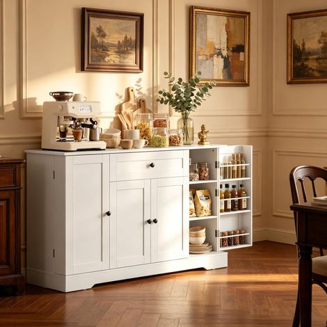 Credenza cucina con cassetto e 4 ante, chiusura ammortizzata, 140 x 40 x 80 cm, bianca HAVRYA (1/5)