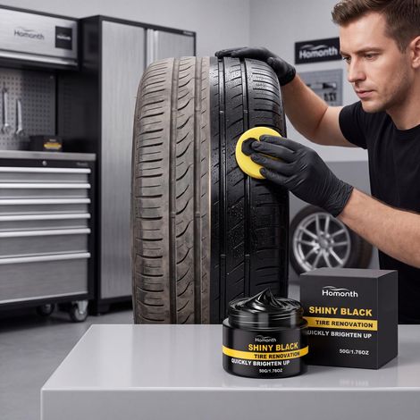 Car tire care kit for daily tire maintenance: surface cleaning, brightening, stain removal, and upkeep -- 50g tire care cream x 1, sponge x 1 (1/5)