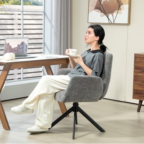 Poltrona 60x61x88 cm grigio scuro in poliestere effetto lana-lino girevole 360° con braccioli (1/5)