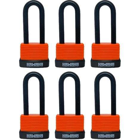 6er Set Vorhängeschlösser mit langem Bügel, wasserdicht, Aluminium, identische Schlüssel