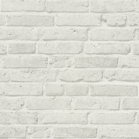 Papier peint tendance couloir et chambre d'ado | Papier peint brique blanc crème gris | Tapisserie effet pierre pour chambre d'ado - 10,05 x 0,53 m (1/5)