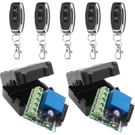 2 Récepteurs, 5 Télécommandes, Module relais RF 433 MHz, DC 12 V, Portée 100 m, pour porte de garage, portail
