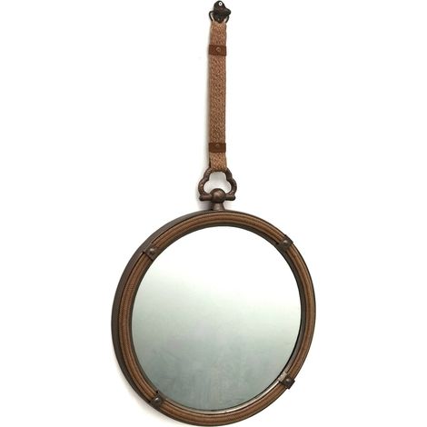 miroir mural décoratif en métal marron style vintage - marron vintage métal et simili-cuir (1/3)