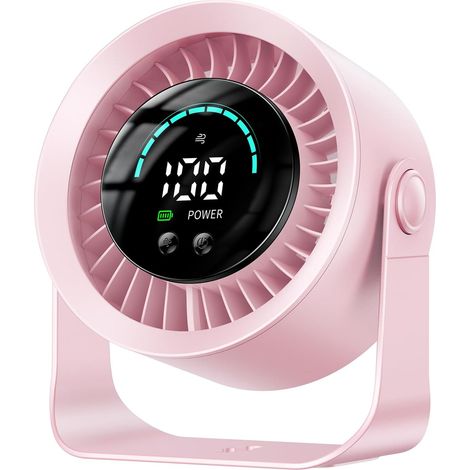 Ventilador de escritorio pequeño y portátil con pantalla LED, ventilador personal ideal para la oficina (rosa). (1/4)