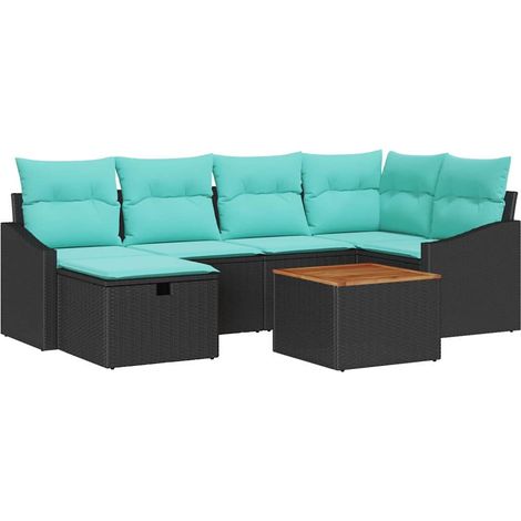 Garden Sofa Set with Cushion 7 pcs Black Poly Rattan vidaXL (1/5)