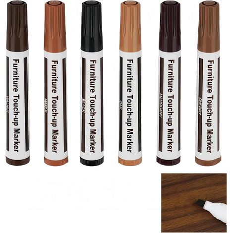 6 Pièces Marqueurs De Réparation Pour Meubles en Bois Stylo Retouche Bois Wooden Furniture Repair Pen Feutre Retouche Pour Parquet Portes Et Cadres Meubles (1/5)