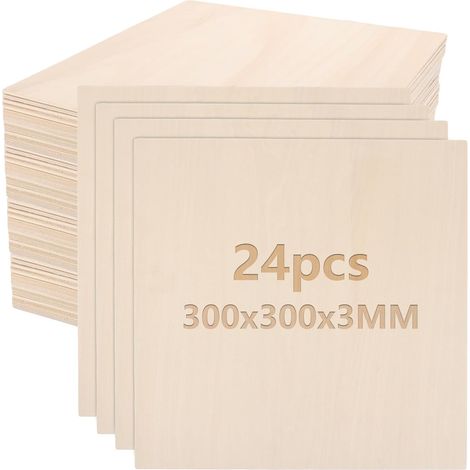 24 Planches en Bois de Tilleul 3mm, Contreplaqué 300x300mm pour Découpe Laser et Gravure, Panneaux de Bois Naturel pour DIY, Modélisme, Pyrogravure et Arts Créatifs (1/5)