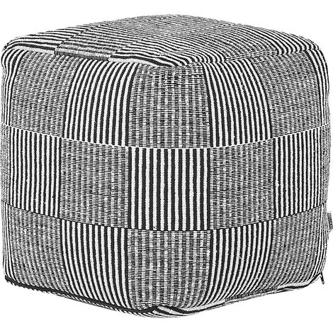 Pouf Schwarz Weiß aus Baumwolle 40 x 40 x 40 cm Quadratisch Streifen Muster Modernes Sitzkissen für Wohnzimmer Kinderzimmer Flur