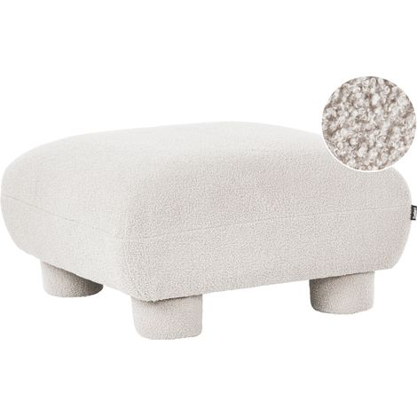 Otomana reposapiés modular de bouclé patas tapizadas de perfil bajo blanco crema Mjalbi