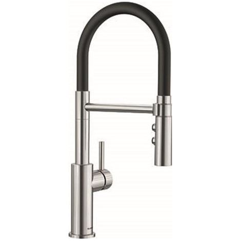 Blanco – Mitigeur de lavabo avec douchette inox – Flexible noir – Bec orientable 360° – Régulateur de jet anti-calcaire – 525792