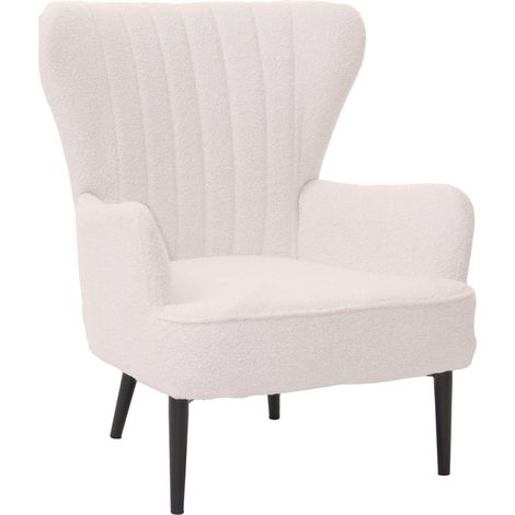 [NEUWERTIG] Lounge-Sessel HHG-067, Cocktail-/Ohrensessel Polsterstuhl Retro Vintage Stoff Bouclé (600g/m²) Öko-Tex weiß