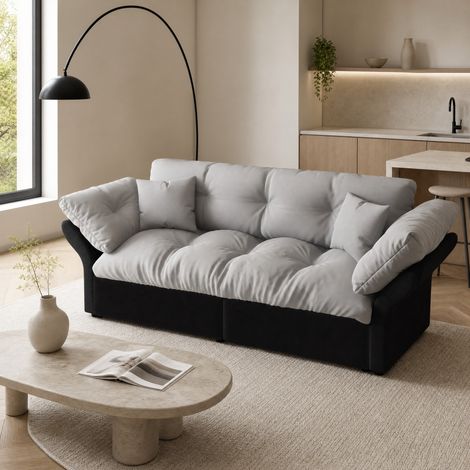 Divano letto estraibile 190x85x91 cm, 3 in 1, con 2 cuscini, velluto, grigio chiaro (1/5)