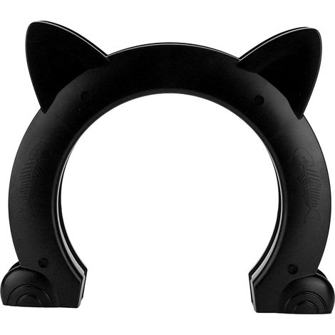Porte pour chat intérieure en plastique en forme de tête de chat avec motif en arêtes de poisson (noir) (1/5)