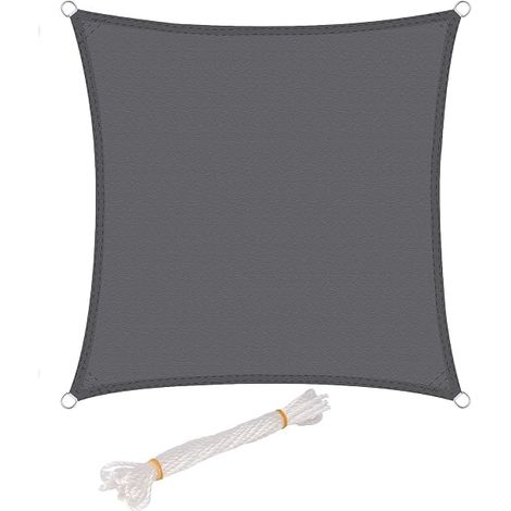 Voile d'ombrage 2x2 m Imperméable Anti 93% UV résistant à l'eau Protection Contre Le Vent Polyester avec Protection UV pour Jardin terrasse Camping Gris