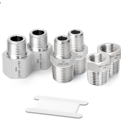 6 pièces 3/8" BSP x 1/4" BSP forgé raccord de tuyau en acier inoxydable, douille hexagonale, adaptateur réducteur, connecteurs de mamelon hexagonaux réducteurs (1/5)