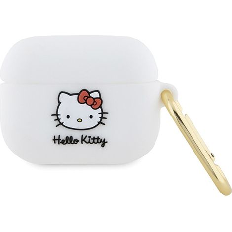 Custodia per AirPods Pro in silicone 3D a forma di testa di gatto Hello Kitty (bianca) (1/3)