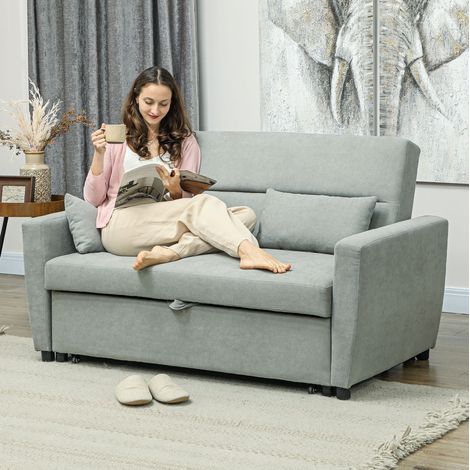 Canapé convertible 2 places en tissu gris clair 155x90x88,5 cm avec dossier réglable (1/5)