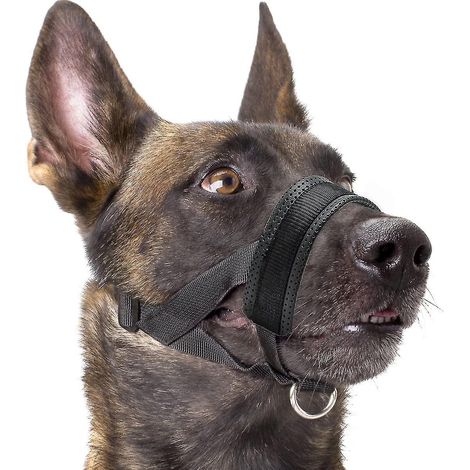 Muselière souple en nylon pour chien, anti-morsure, anti-aboiement, anti-mâchouillage, anneau réglable (XL, noir) - L - Bleu (1/5)