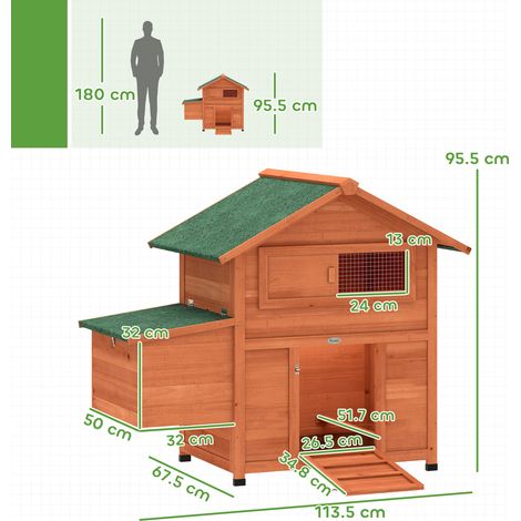 Poulailler en bois (avec nid, toit Ă©tanche, plateau amovible, 2 perchoirs, rampe, fenĂȘtre, convient pour 2 poules ou canards, orange) (1/5)