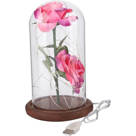 Rose En Or 24 K - Lumière Led Intégrée - Couvercle En Verre Amovible - Socle En Bois - Décoration De Mariage Et Cadeau Romantique - Unité (1/5)