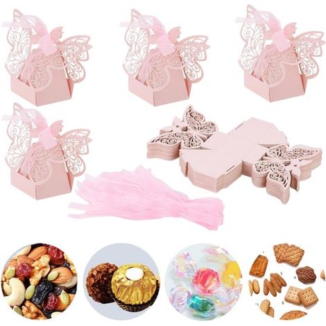 50 boîtes à bonbons Boîtes cadeaux de mariage Boîtes à chocolats Boîtes en papier pliables (4,5 x 4,5 x 8,6 cm Rose) (1/5)
