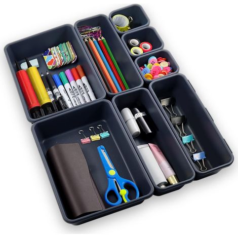 Plastique Organisateur de Tiroir,8 pièces Organisateur Tiroir  Bureau Tiroir Organisateur,Maquillage Organiseur de Tiroir,pour Bureau, Salle de Bain,Cuisine (1/5)