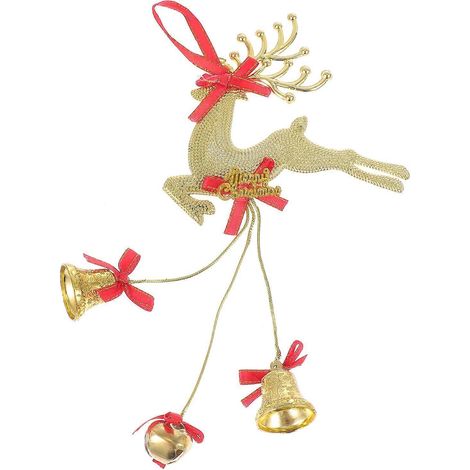 Stück Weihnachtsanhänger mit Rehkitzen und Glöckchen, bezaubernder Weihnachtsbaum-Anhänger-26X13.5X3CM-Golden (1/3)