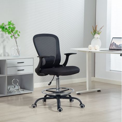 Silla de oficina ajustable 62 x 59 x 99-119 cm con reposapiés, soporte lumbar, negro DESVIAE (1/4)