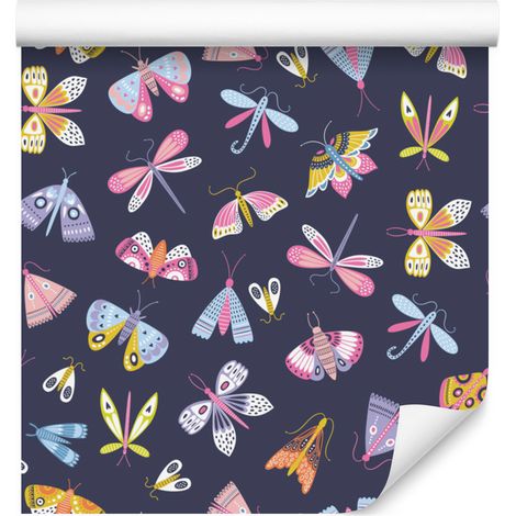 Papel pintado de mariposas de colores para salón y dormitorio, 50x1000 cm. (1/5)